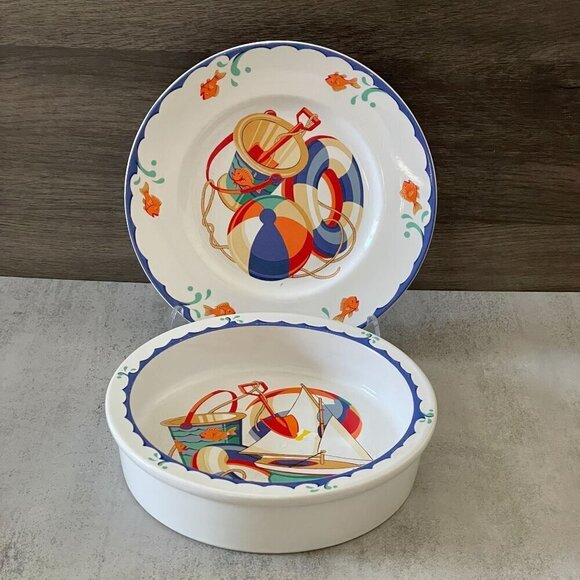 Tiffany & Co. Tiffany Seashore Vintage Child's Bowl Plate Two Piece Ceramic Set - Picture 1 of 9
